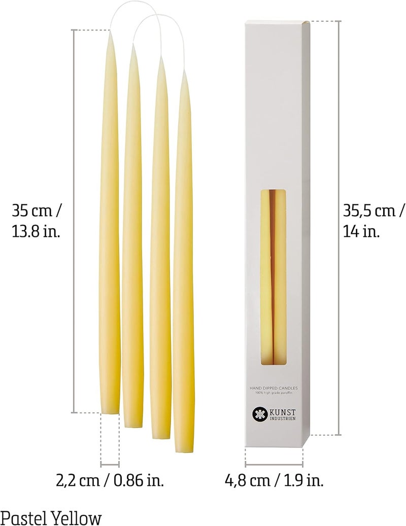Kunstindustrien ® Taper Candles, Set of 4, 13.8" – Made in Denmark, Long Burning Candles 15h, Unscented & Smokeless Candlesticks – Elegant Tall Candles for Weddings Dinners & Home Decor (Pastel Yellow) - Image 2
